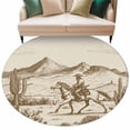 thumbnail image 6 of Beige Western Farmhouse Round Rug 6ft Washable Circle Kitchen Rugs Non Slip Vintage Cowboys Cactus Large Area Rug Indoor Floor Carpet for Bedroom Living Room Home Office Dining Room Nursery, 6 of 8