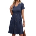 thumbnail image 3 of TARAINYA Women V Neck Short Sleeve Casual Dress with Buttons and Pockets Summer Beach Sundress, 3 of 7