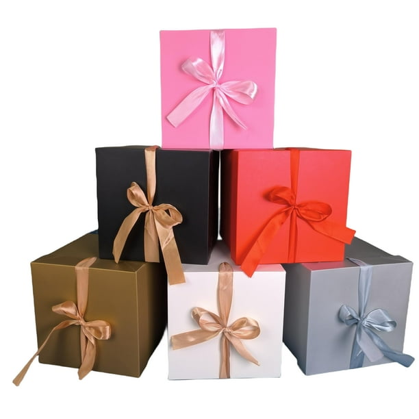 Cajas de regalo GP SUP de 15 x 15 x 15 cm, multicolor, paquete de 6 con cintas