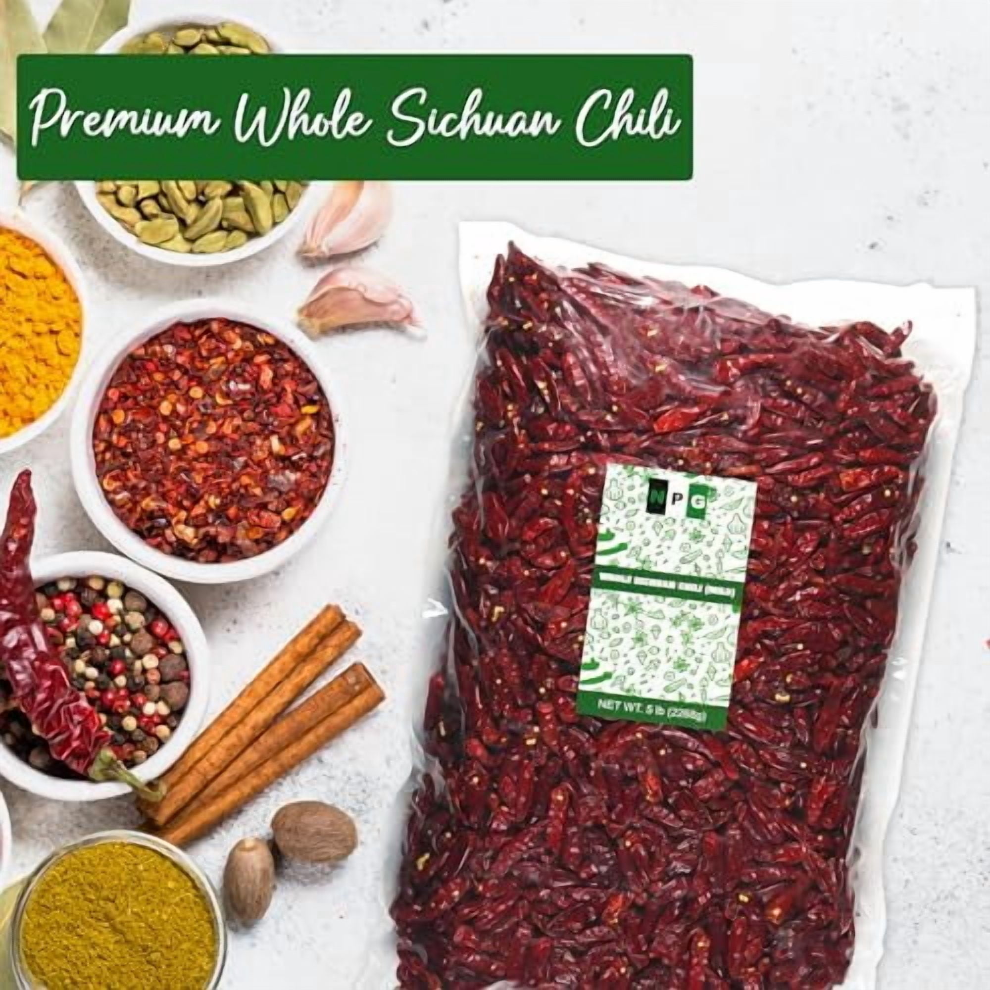 NPG Whole Dried Sichuan Red Chili Peppers 5 lb, Mild, Capsicum Annuum Used in Mexican, Chinese, Thai Dishes, Premium Szechuan Dried Red Chilies