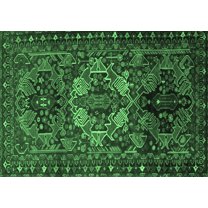 Ahgly Company Indoor Rectangle Persian Emerald Green Traditional Area Rugs, 5' x 7'