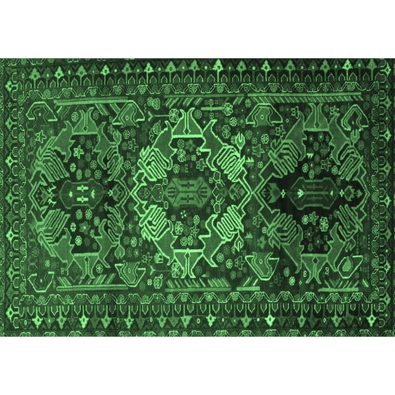 Ahgly Company Indoor Rectangle Persian Emerald Green Traditional Area Rugs, 5' x 7'