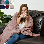 STERLING~LETTER Chunky Knit Throw Blanket - 40" x 48" - Handwoven - Gorgeous Braided - Breathable - Chenille Yarn - Cozy Blanket - Modern Bedding - Soft Blankets - Bedroom Decor (Dusty Rose Pink)