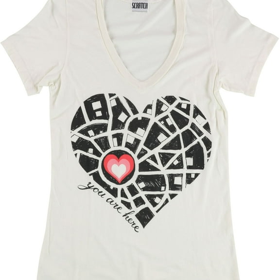 Scratch Womens You Are Here Graphic T-Shirt, Off-White, Medium