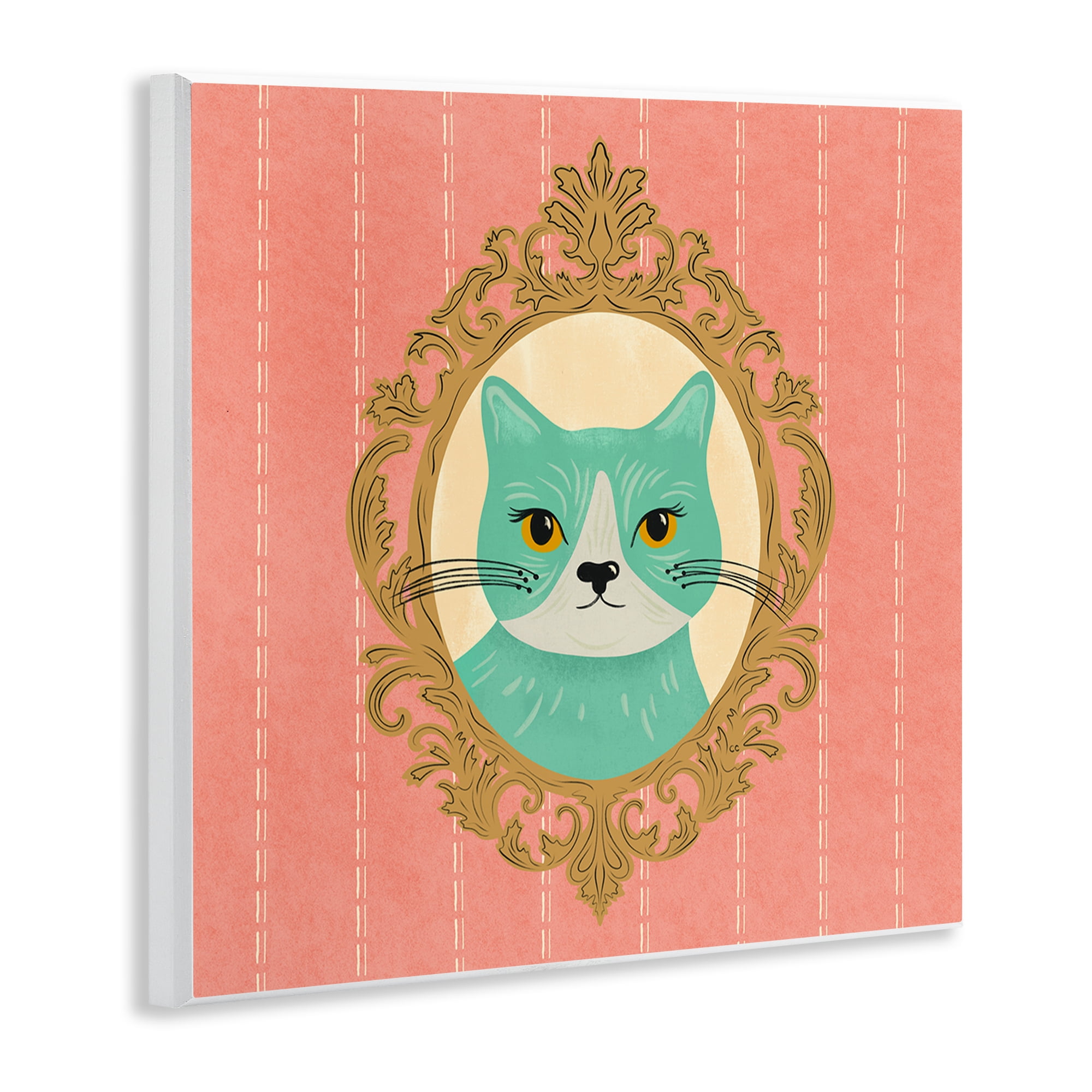 Stupell Industries Green Cat Portrait Animals Painting Unframed Art Print Wall Art, 12 x 12
