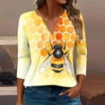thumbnail image 2 of CYMMPU Summer Trendy Shirts 3/4 Sleeve Spring Tops V Neck Loose Fit Blouses for Women Dressy Casual Tunic Tops Bee Graphic Business Elegant Work Tops T-Shirts XXL, 2 of 5