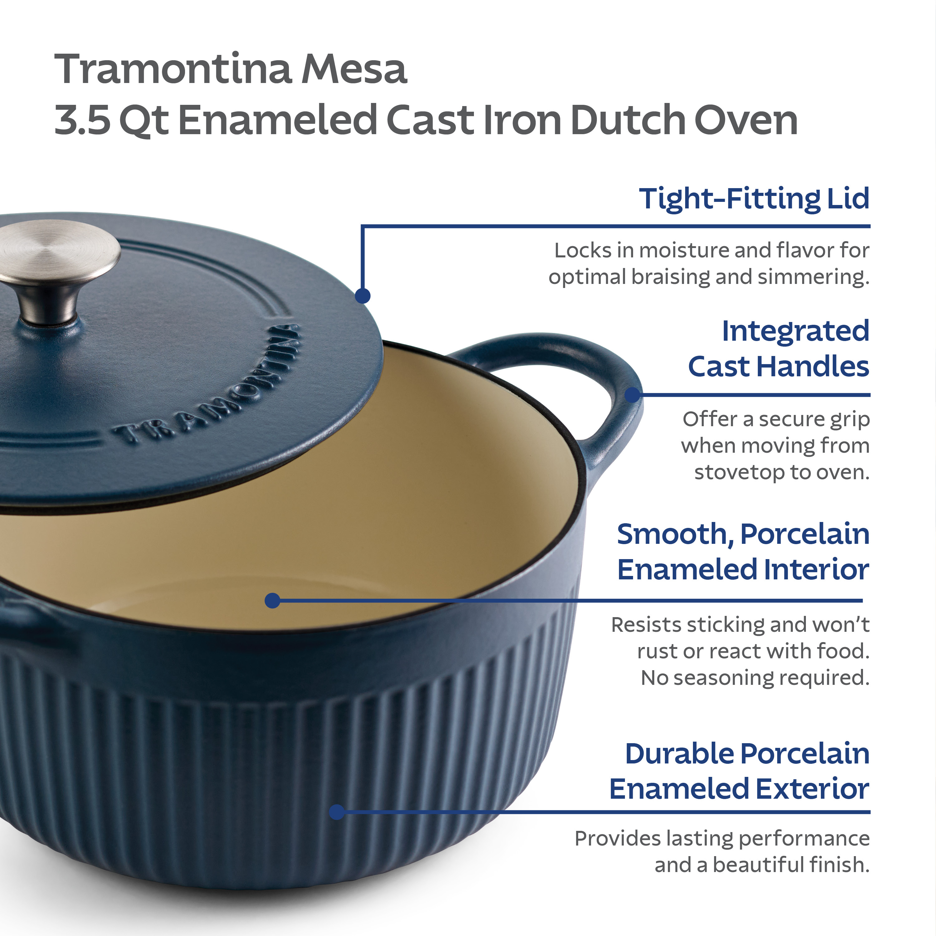 Tramontina Mesa 3.5 Qt Enameled Cast Iron Dutch Oven Blue
