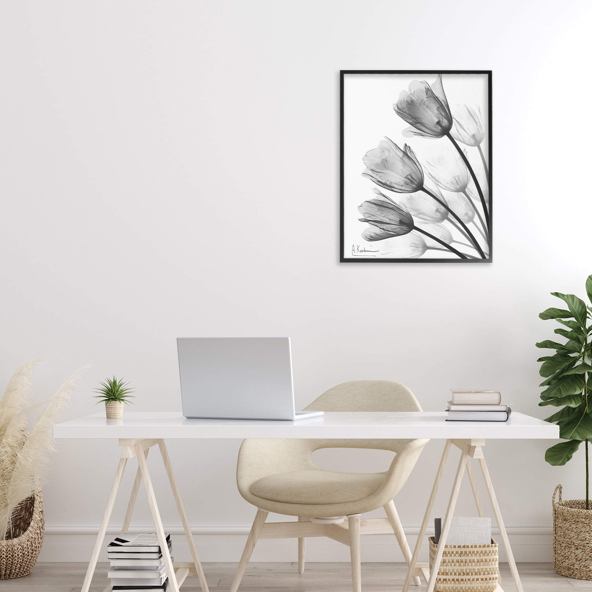 Stupell Industries Minimalist Tulip Fan Black Framed Giclee Art, design by Albert Koetsier