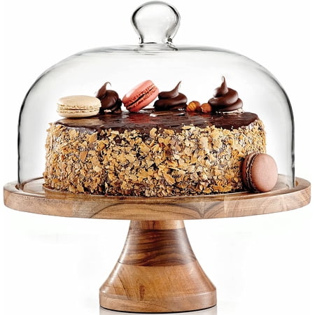 Royalty Art 4-in-1 Cake Stand with Dome Cheese Board Covered Platter and Serving Tray for Pastries Pies Appetizers and Holiday Treats Decorative Kitchen Server and Display