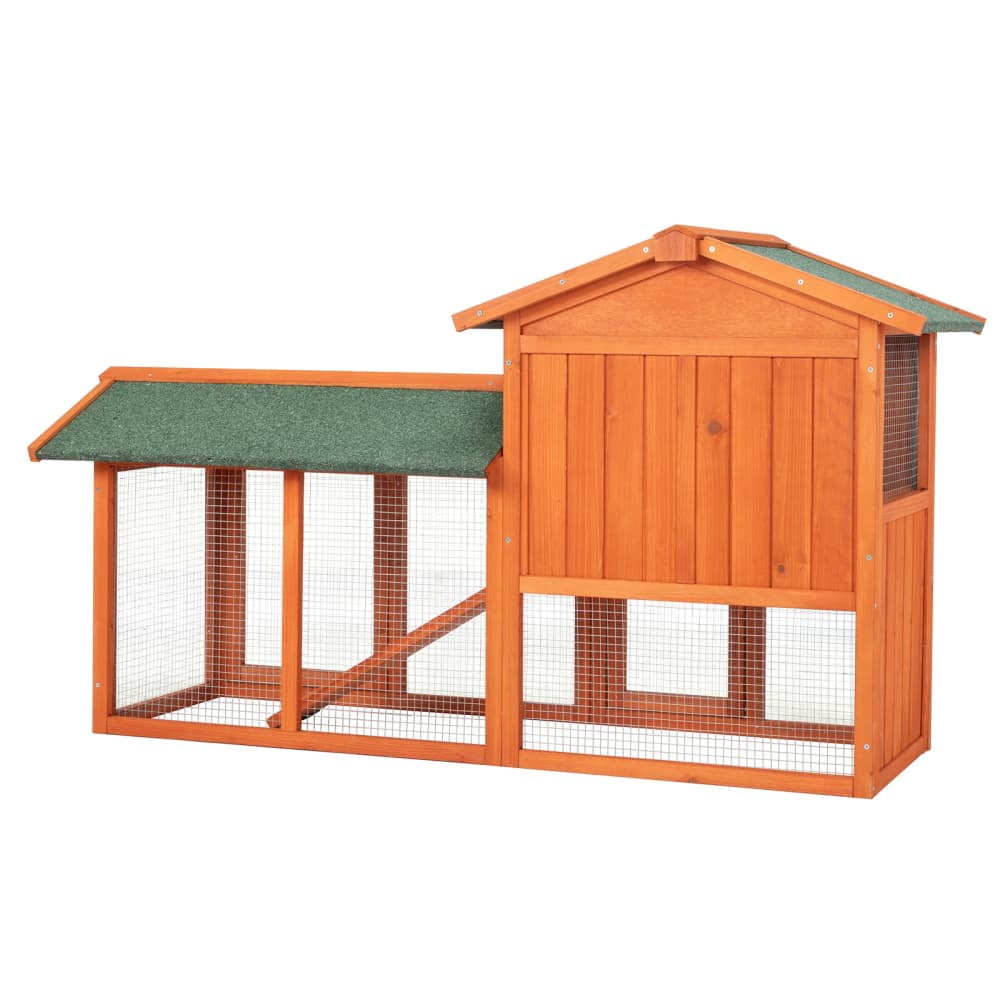Hassch 2-Story Rabbit Hutch with Run, Outdoor Bunny House, Small Animal Cage with Roof and Door for Guinea Pigs, Ducks, Chicken, Wood Color