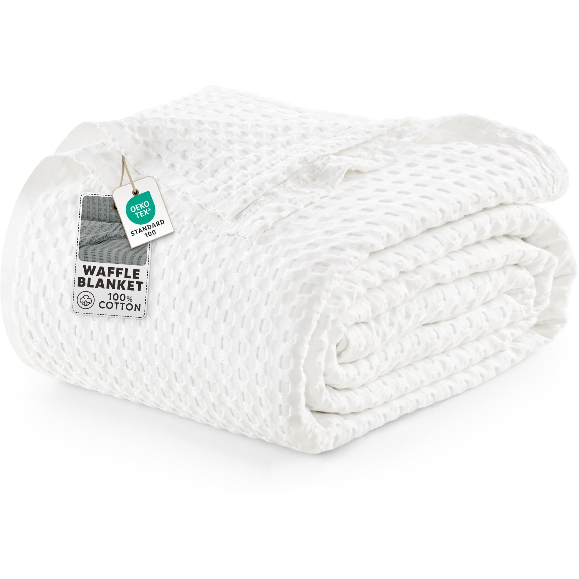 Utopia Bedding 100% Cotton Waffle Weave Blanket Queen Size for Bed - Lightweight, Breathable Summer Blankets Soft and Cozy, Gifts for Women Home Room Decor (White, 90x90 Inch)