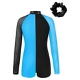 thumbnail image 2 of TiaoBug Girls Diamond Long Sleeve Gymnastics Unitards Biketards Kids Color Block Leotards Jumpsuit Lake Blue 14, 2 of 3