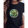 thumbnail image 1 of Camiseta de algodón con estampado de trébol y letras del Día de San Patricio: manga corta, cuello redondo, informal, 1 of 5