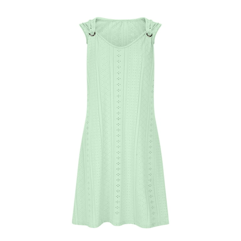 Fartey Embroidery Eyelet Dresses for Women Trendy Summer V Neck O-Ring  Shoulder Tank Dress Solid Color Tunic Dress Lightweight Breathable  Sleeveless Sundress Mint Green XXL - Walmart.com