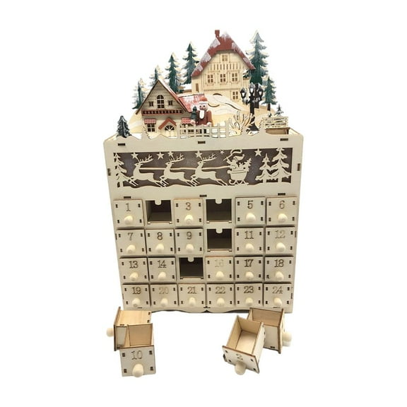 Christmas Wooden Advent Calendar with LED Light Drawers Calendar Gift for Kids