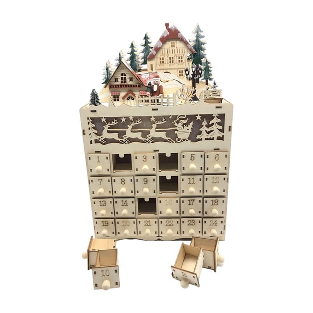 Christmas Wooden Advent Calendar 24 Drawers Calendar Gift for Kids