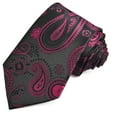 thumbnail image 2 of Hot Pink and Black Hand Made Classic Paisley Men's Ties, 2 of 2