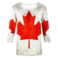 thumbnail image 4 of Fiudx Ofertas de La Semana Moda Mujer Canadá Impresión Cuello Redondo Manga 3/4 Camiseta Jersey Blusa Superior, 4 of 5