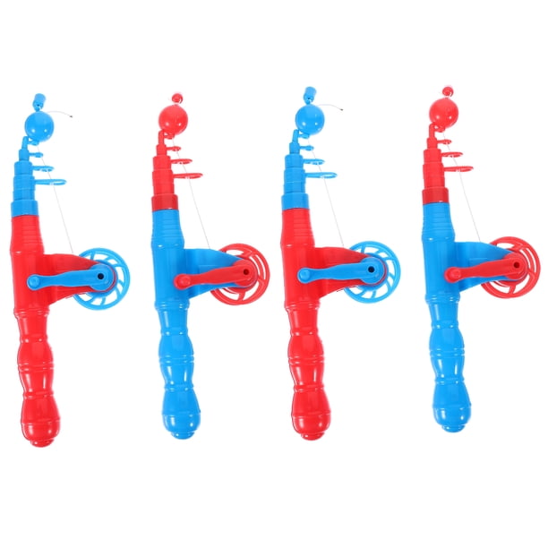 4 cañas de pescar de plástico divertidas para niños, juguetes magnéticos de colores aleatorios