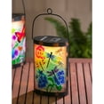 thumbnail image 2 of Evergreen Handpainted Solar Glass Lantern, Dragonfly Prints, 3.7'' x 5.9'' x 9.5'' inches., 2 of 2