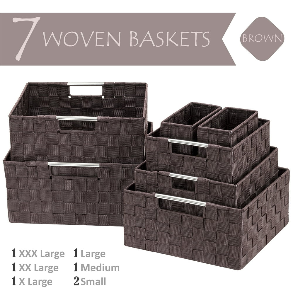 7 Pack Decorative & Durable Woven Fabric Storage Baskets, Shelf