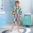 thumbnail image 5 of FORMRS Niños Bathrobe Unisex Hooded Robe Soft Plush Pajamas Sleepwear, Size 10-12T, Pink Checkered Pattern, 5 of 7