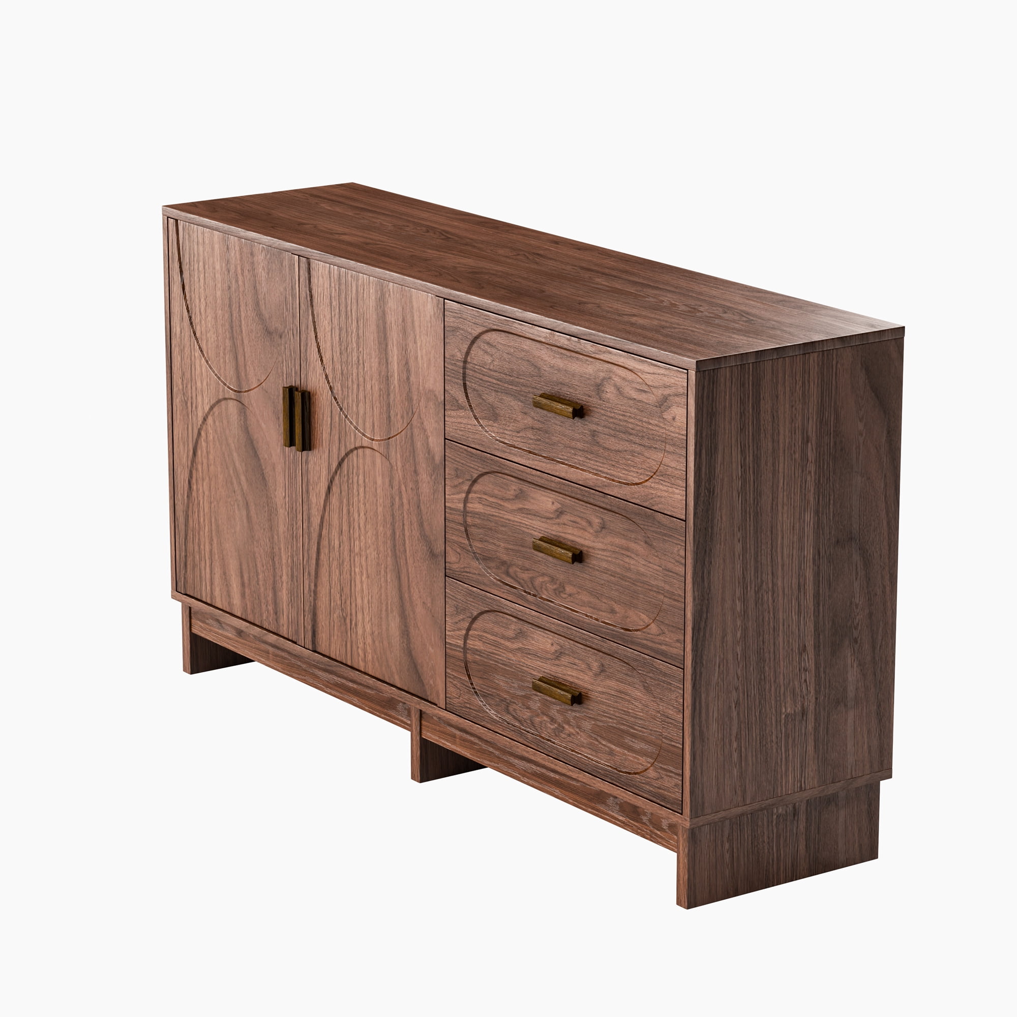 Leumius 59.1" Buffet Sideboard with 2 Doors and 3 Drawers, Walnut Finish with Oval Grain Texture, Farmhouse Storage Cabinet for Dining Room Living Room Hallway