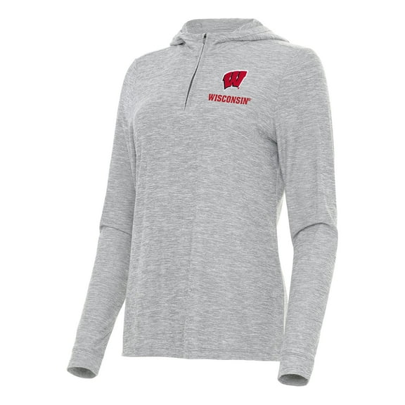 Women's Antigua  Heather Gray Wisconsin Badgers Daybreak Quarter-Zip Hoodie