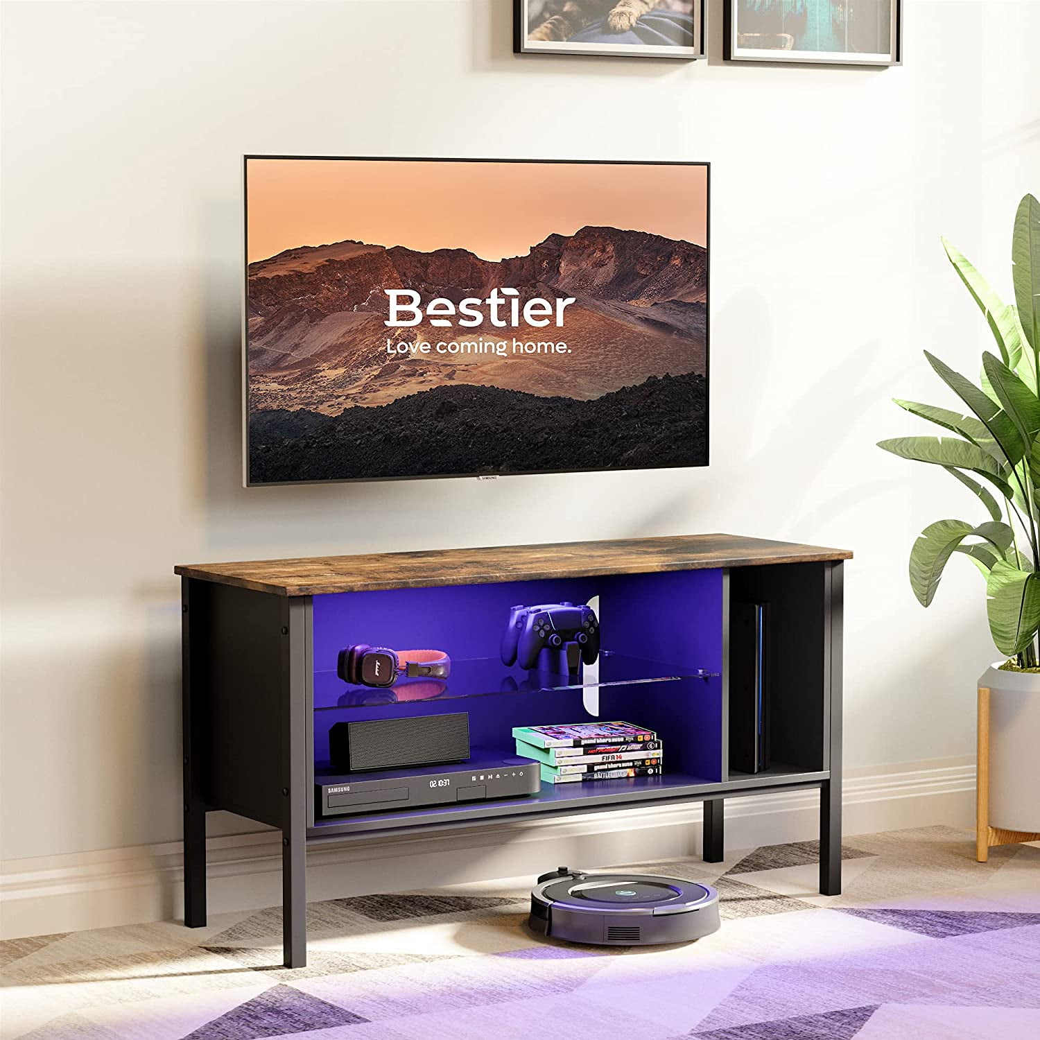 Bestier Gaming Entertainment Center LED TV Stand for TVs up to 50