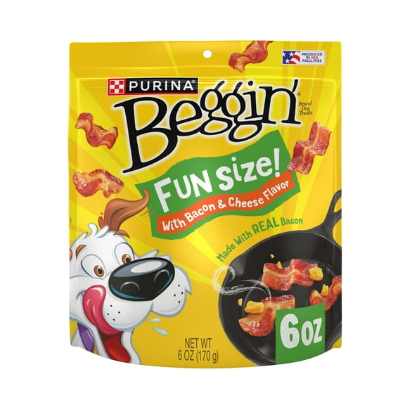 Purina Beggin' Strips Small Dog Treats Fun Size with Bacon & Cheese Flavor Tender Chews, 6 oz Pouch