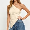 thumbnail image 6 of Tqcoqu Womens Summer Tops Sleeveless One Shoulder Slim Fit Y2K Shirts Ruched Knit Asymmetrical Top Blouse,Beige,Women's S-XXL, 6 of 7