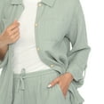 thumbnail image 6 of White Mark Women's 2-Piece Oversize Long Sleeve Button Down Cotton Linen Gauze Lounge Beach Set, 6 of 7