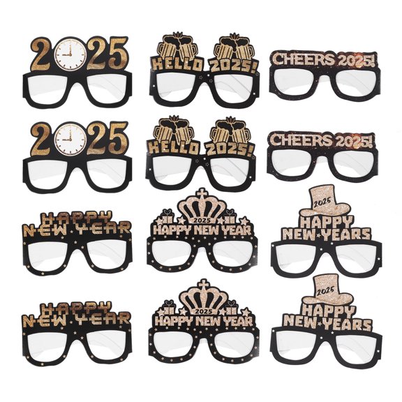 12pcs New Years Eve Paper Glasses 2025 Celebration Party Glasses Theme Party Favors