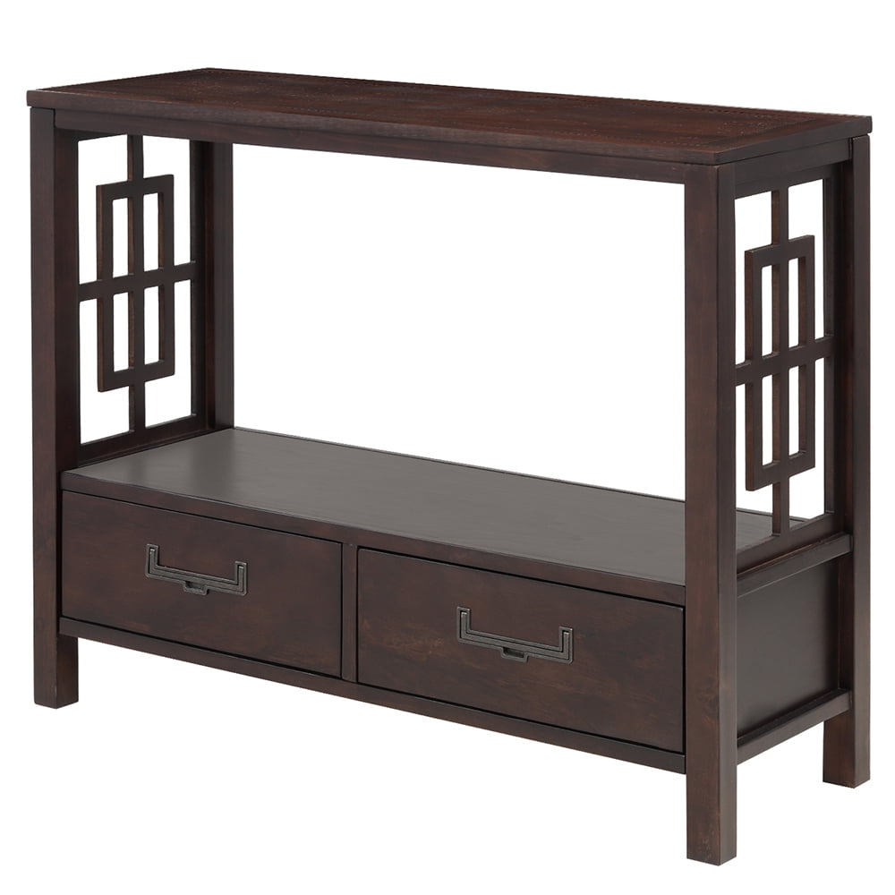 Lowestbest 36" Farmhouse Console Table, Solid Wood Sofa Table with Two Bottom Drawers, Narrow Side Cabinet for Entryway, Espresso Lowestbest 36" Farmhouse Console Table, Solid Wood Sofa Table with Two Bottom Drawers, Narrow Side Cabinet for Entryway, Espresso