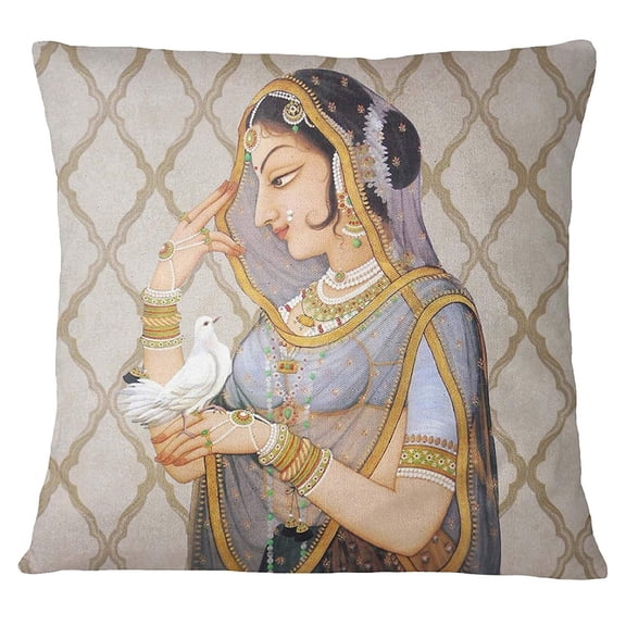 S4Sassy Home Decor Mughal Queen Print Multicolor Pillow Square Sofa Cushion Cover -12 x 12 Inches