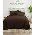 thumbnail image 2 of 25-inch Extra Deep Pockets - Pure Giza Cotton Queen XL Size, Chocolate Color Bedsheet Set - 600-Thread-Count, 6-PC [1 flat sheet, 1 fitted sheet, 2 pillowcases], 2 of 7