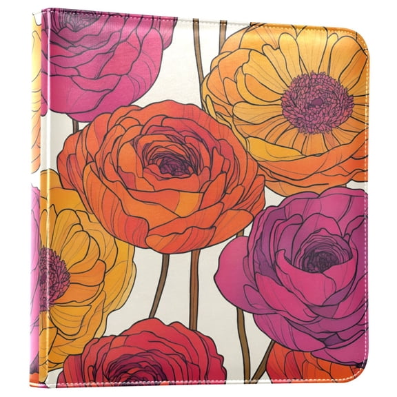 FORMRS 3 Ring Photo Album 4"x6" Self Adhesive Large Capacity PU Leather Cover, Purple Hand Drawn Floral
