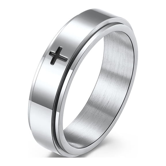 ICTPTOSL Spinner Cross Rings for Men, Anxiety Fidget Rings Men, Mens Rings Stainless Steel for Stress Relieving, Promise Ring for Women Size 5-12