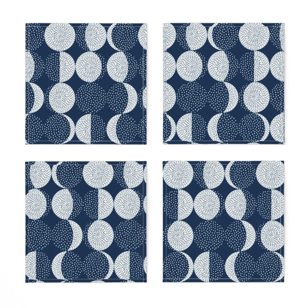 New Four Navy Blue Embroidered Cocktail Napkins 