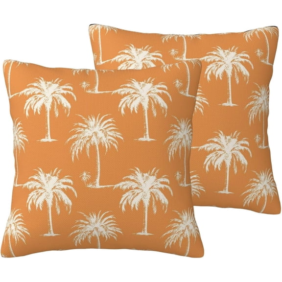Palm Tree Throw Pillow Covers 20x20 Inch Set of 2, Vintage Tropical Palm Tree Pillow Cases Coconut Tree Burnt Orange Pillowcase Home Decorative Cushion Covers for Sofa Couch Bed Living Room