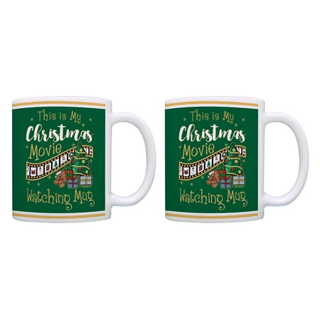 

ThisWear Christmas Mugs This Is My Christmas Movie Watching Mug Xmas 11 ounce 2 Pack Coffee Mugs Green