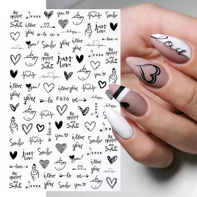 Calcomanías De Amor 3D Para Uñas De Corazón/Diseño De Letras Inglesas/Geométricas Abstractas/Decoración De Manicura