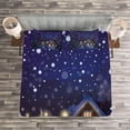 thumbnail image 3 of Ambesonne Christmas Quilted Bedspread Set 3 Pcs, Winter Night House, Queen Size, Navy Blue Yellow, 3 of 3