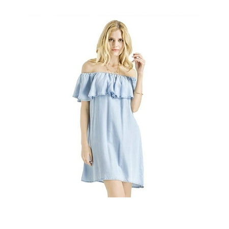 Vintage Beach Holiday Sundress For Women Off Shoulder Casual Sleeveless Slash Neck Denim Jeans Short Mini Dress