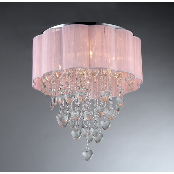 Warehouse of Tiffany Eos 4-Light Chrome Ceiling Lamp with Sheer Pink Shade