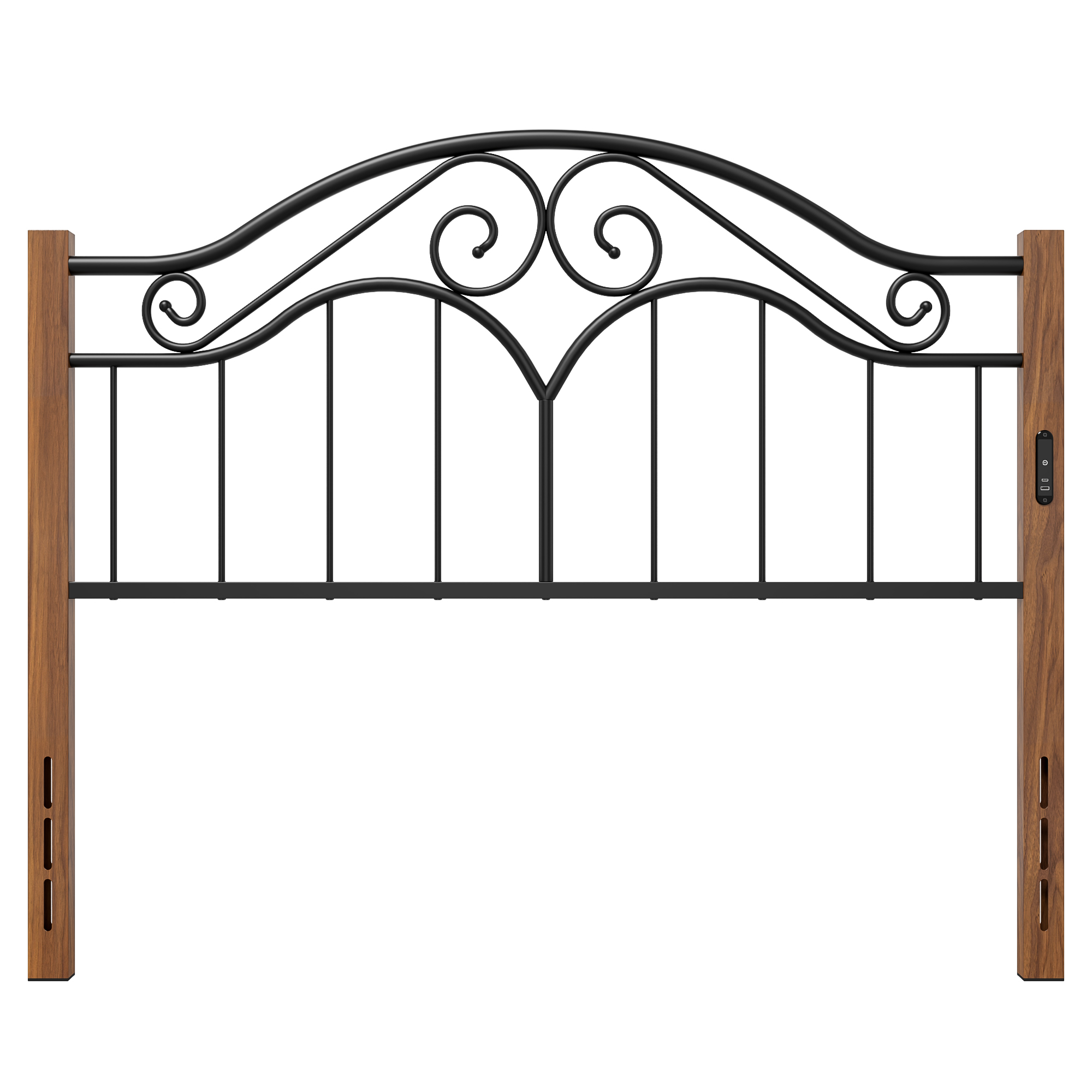 Yoneston Vintage Wood Grain Metal Queen Headboard with Charging and 3-Level Height Adjustment Design, Black