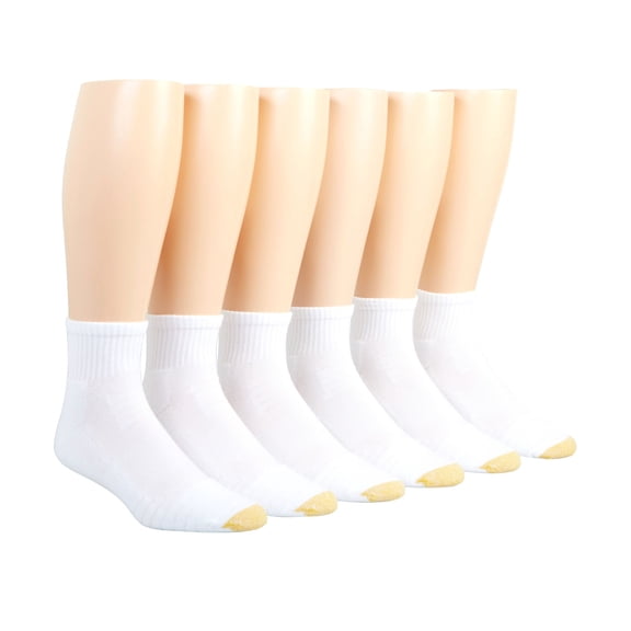 Men's Gold Toe 3451P Cushioned Tech Quarter Socks - 6 Pack (White O/S)