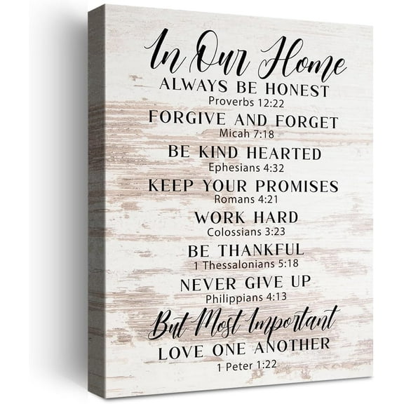 Christian Religious Canvas Wall Art,In Our Home Always Be Honest Proverbs 12:22 Bible Canvas Poster Print Wall Decor,Christian Faith Wall Art Decor,Scripture Home Office Bedroom Decoration
