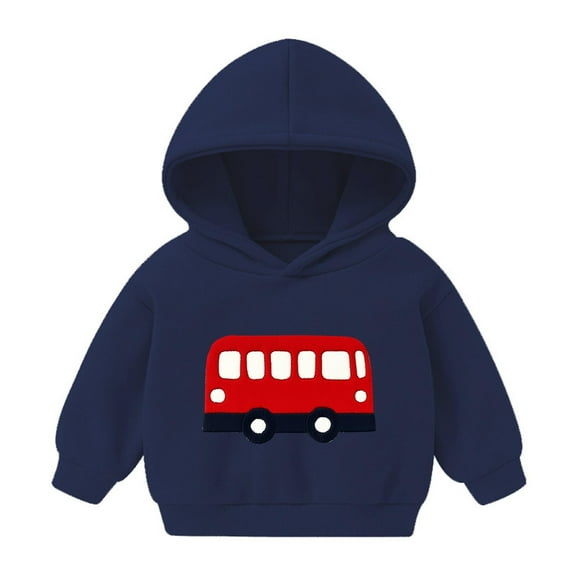 fnnxnal Toddler 4T Hoodie - School Bus Print Polyester Soft, Navy Machine Washable for Everyday School Play Spring Fall