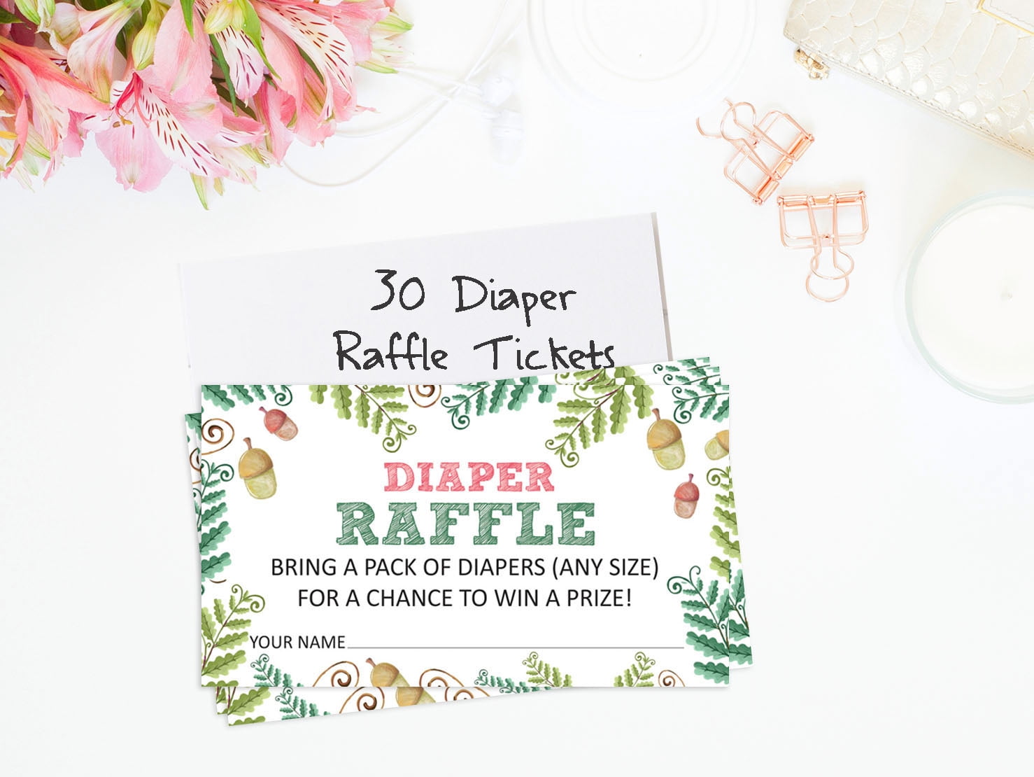 Inkdotpot 30Floral Baby ShowerDiaper Raffle Ticket Lottery Insert Cards Supplies Games For Baby Shower Party Bring A Pack Of Diapers To Win Favors Gifts And Prizes